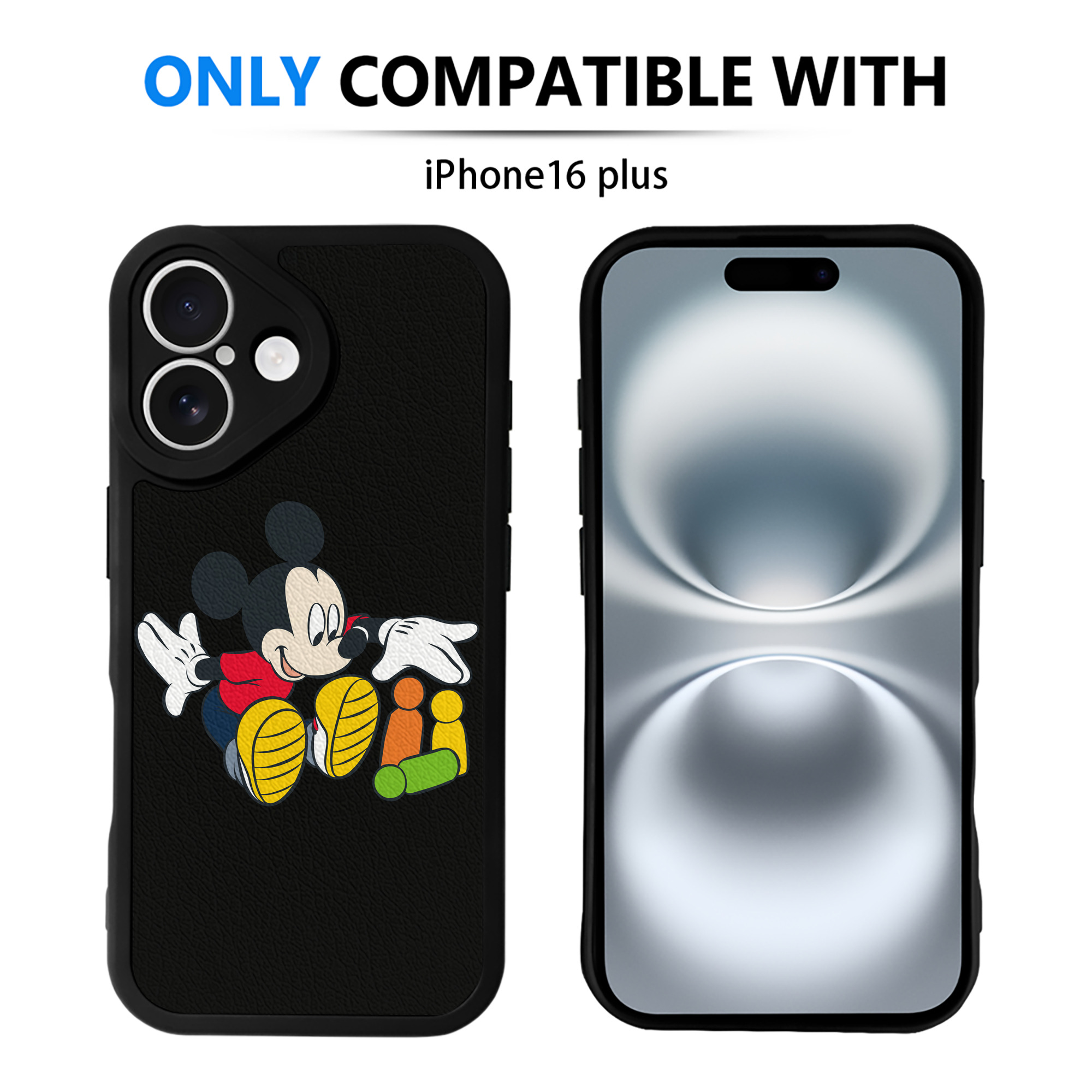 （画像用） ミッキーマウス Mickey Mouse 【iPhone 16シリーズ対応】シリコンスマホケース（レザー調） 材質：シリコン